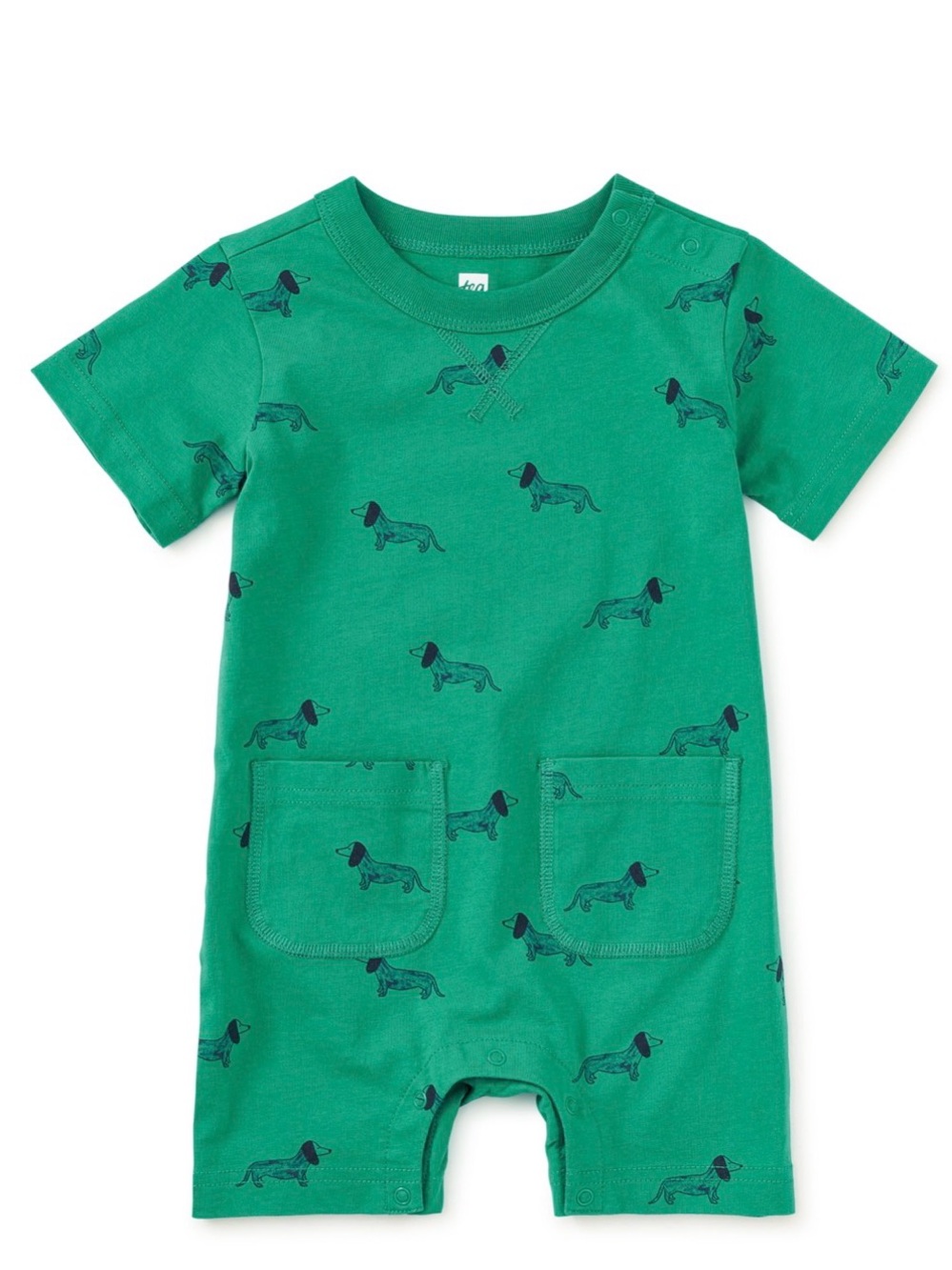 Tea Collection Green Dachshund Wiener Dog Short Sleeve Romper 0-3M EUC